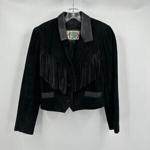 Cotton Wood Creek Womens Size S Black Suede Leather Fringe Jacket Western Rodeo